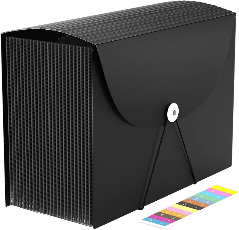 TCJ 24 Pockets Expanding File Folder,Accordion File Organizer,Document Organizer Letter Size,Expandable Filing Box,Special Designed for Portable Use,Accordian Folders,Plastic (Black) - Image 1